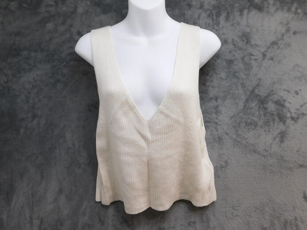 7 For All Mankind Sweater Vest Womens XL White V-Neck Tight-Knit Lightweight